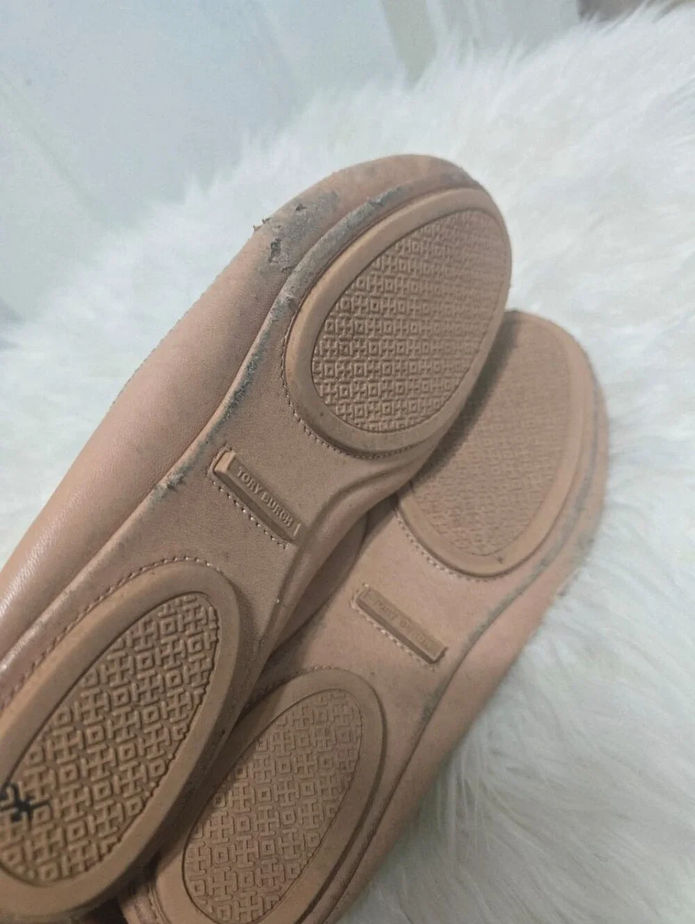 TORY BURCH Logo Minnie Travel Ballet Flat Logo - Nude - Size 7.5